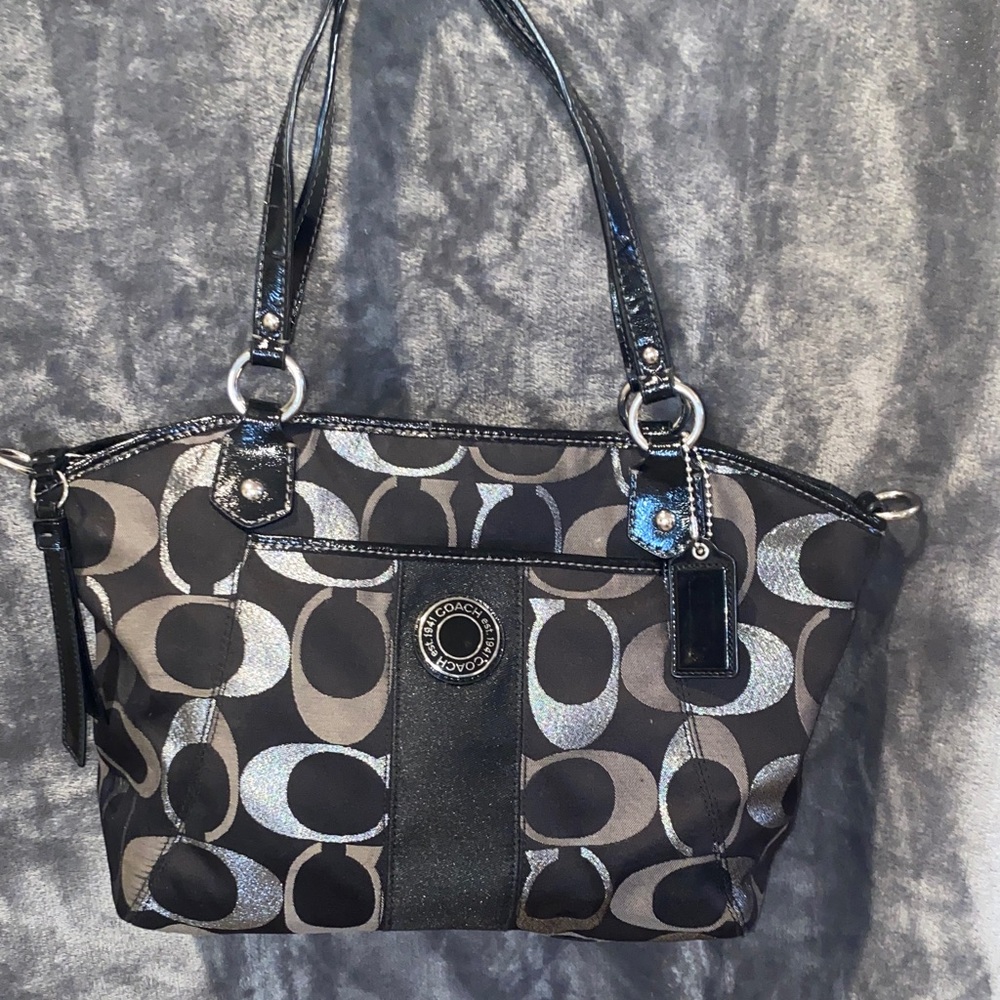 Coach Black and Gray Signature Shoulder Bag